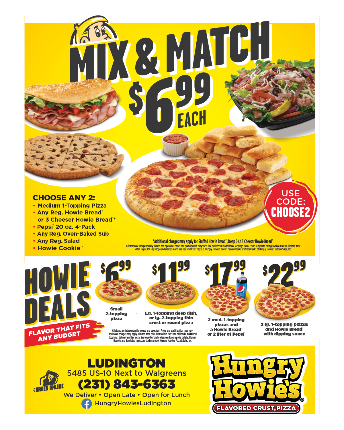 Menu for Hungry Howies Pizza and Subs in Ludington from the Lakeshore Menu Guide