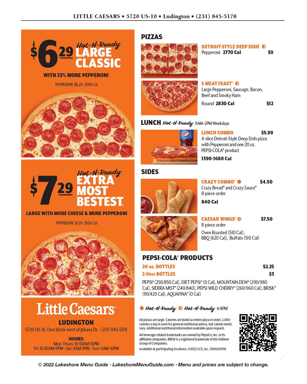 Menu for Little Caesars Pizza in Ludington from the Lakeshore Menu Guide